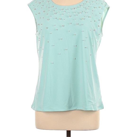 NWT Sleeveless Aqua Calvin Klein Pearl Accented Blouse - Picture 1 of 4
